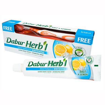 Купить Зубная паста отбеливающая c солью и лимоном dabur + щётка (в подарок)
